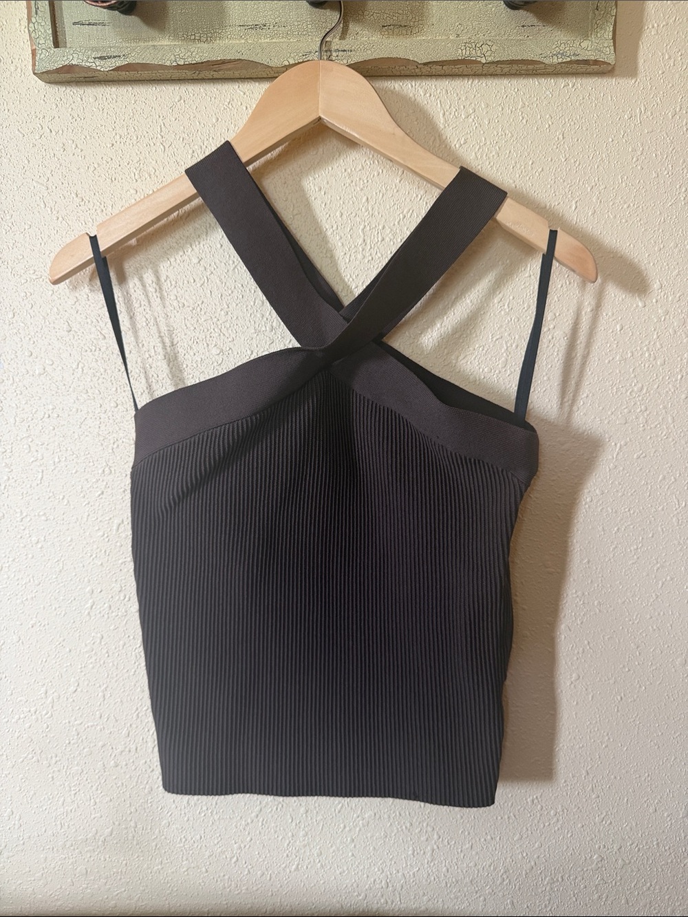 Babaton Brown Cross-Back Ribbed Top